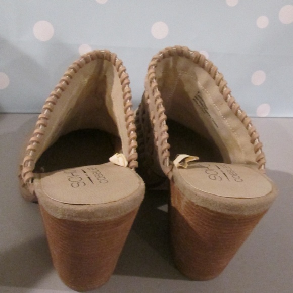 Soho Cobbler Dhyana Woven Suede Tan Clog Mules Shoes 4" Block Heel leather sz 9 - Picture 3 of 4